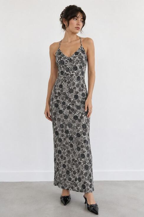 jonathan martin Dresses & Skirts - Jonathan Martin Y2K Black Floral Slip Maxi Dress Dark Romantic Whimsigoth Sz 7